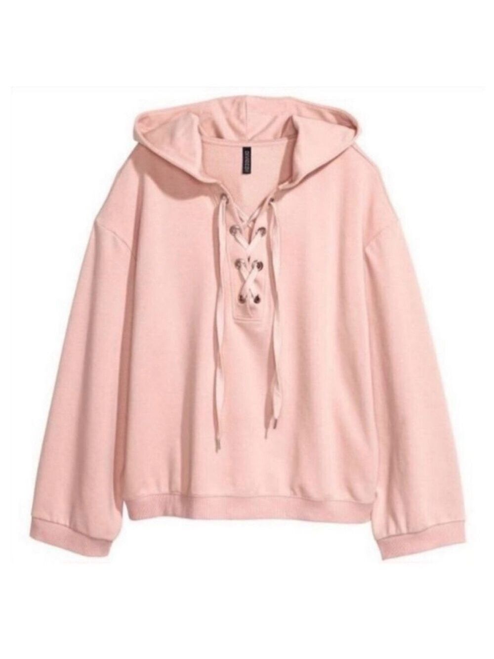 H&M Divided Soft Pink Lace-Up Crop Hooded Sweatshirt Size XS